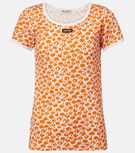 Camiseta de algodón estampada con encaje - Miu Miu - Modalova