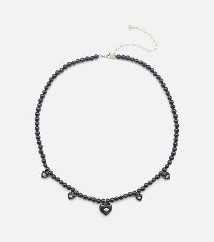 Carved Heart 14kt gold beaded necklace with diamonds and onyx - Sydney Evan - Modalova