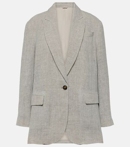 Oversized V-neck linen-blend blazer - Brunello Cucinelli - Modalova