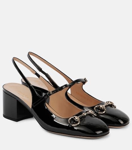 Horsebit 55 patent leather slingback pumps - Gucci - Modalova