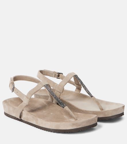 Embellished suede thong sandals - Brunello Cucinelli - Modalova