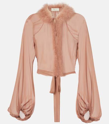 Feather-trimmed silk blouse - Blumarine - Modalova