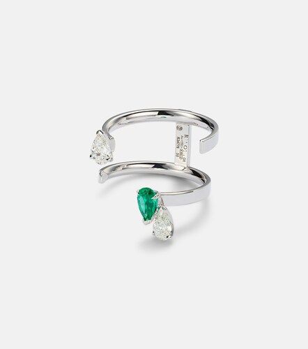 Serti Sur Vide 18kt white gold ring with diamonds and emerald - Repossi - Modalova