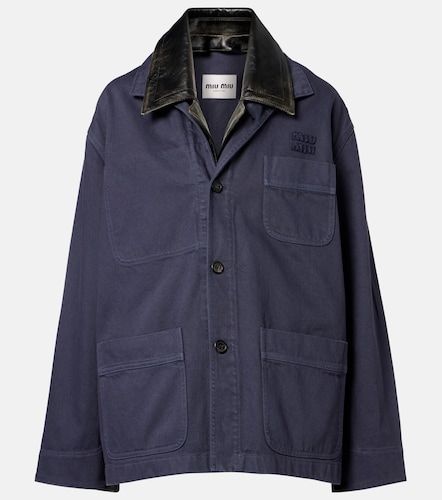 Chaqueta oversized de gabardina de algodón con piel - Miu Miu - Modalova