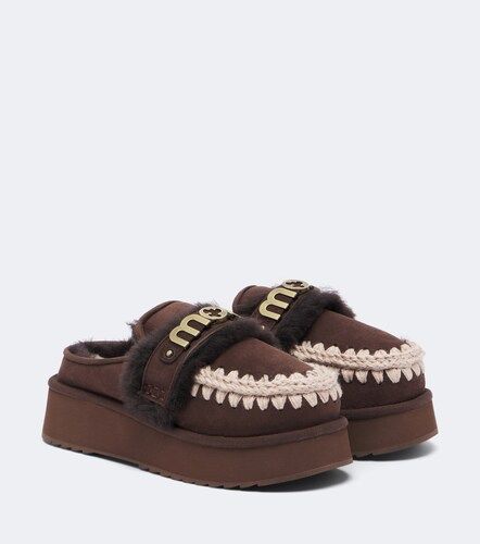 Shearling-lined suede platform mules - Mou - Modalova
