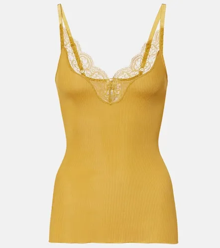 Lace-trimmed ribbed-knit silk top - Saint Laurent - Modalova