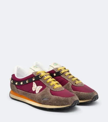 Stud Up embroidered suede-trimmed sneakers - Valentino Garavani - Modalova