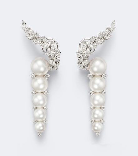 Pearlescent 18kt gold drop earrings with diamonds and pearls - Yeprem - Modalova