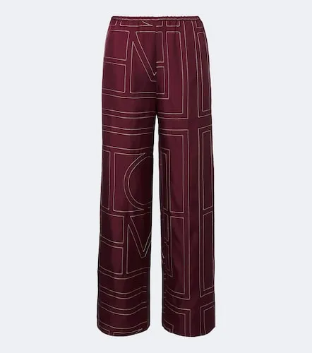 Monogram silk twill wide-leg pants - Toteme - Modalova