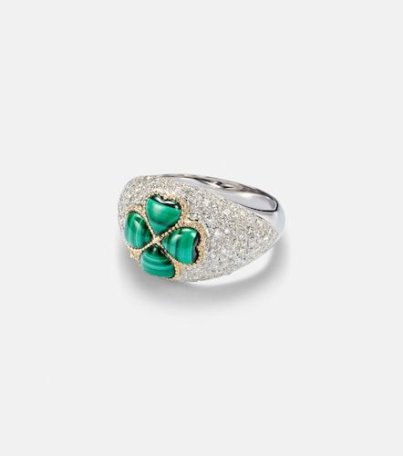 Kt white gold ring with diamonds and malachite - Yvonne Leon - Modalova