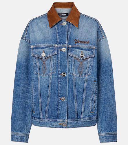 Chaqueta Trucker de denim con ante - Versace - Modalova