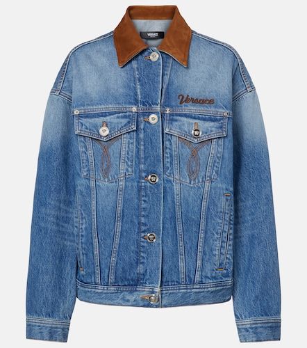 Trucker suede-trimmed denim jacket - Versace - Modalova