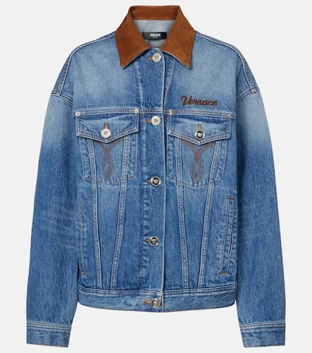 Trucker suede-trimmed denim jacket - Versace - Modalova