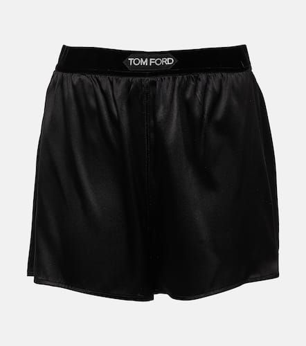 Shorts in raso di misto seta con logo - Tom Ford - Modalova