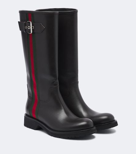 Web Stripe leather biker boots - Gucci - Modalova