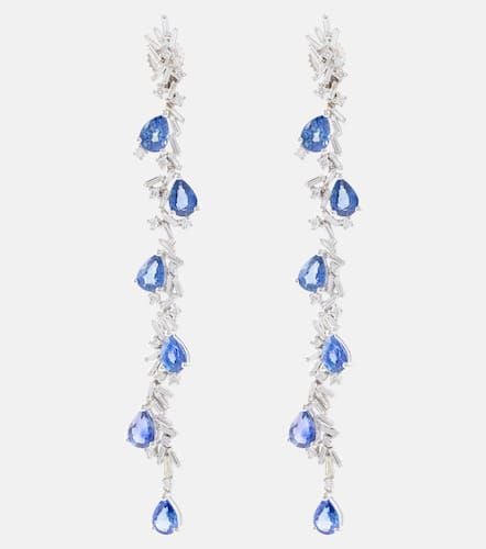 Kt white gold drop earrings with diamonds and sapphires - Suzanne Kalan - Modalova