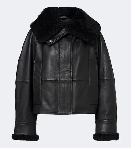 Padded shearling-trimmed leather jacket - Sportmax - Modalova
