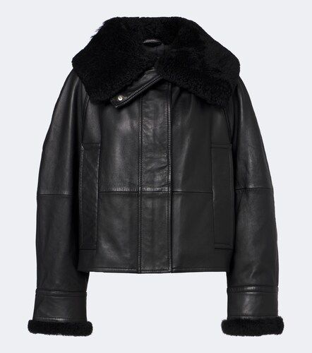 Padded shearling-trimmed leather jacket - Sportmax - Modalova