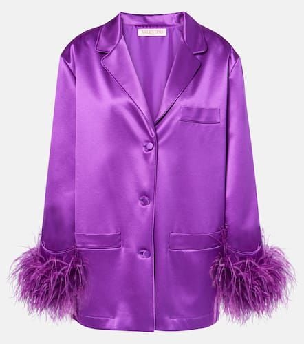 Feather-trimmed silk satin shirt - Valentino - Modalova