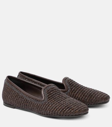 Leather-trimmed raffia slippers - Brunello Cucinelli - Modalova