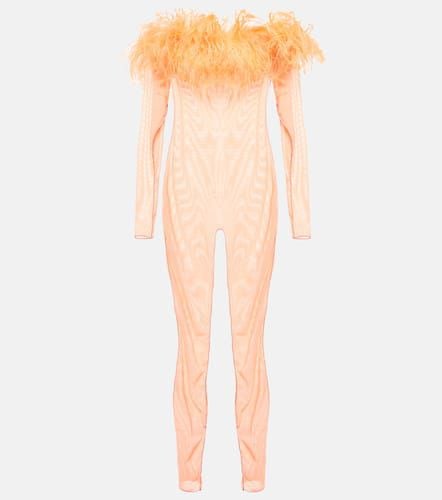 OsÃ©ree Feather-trimmed mesh jumpsuit - Oseree - Modalova