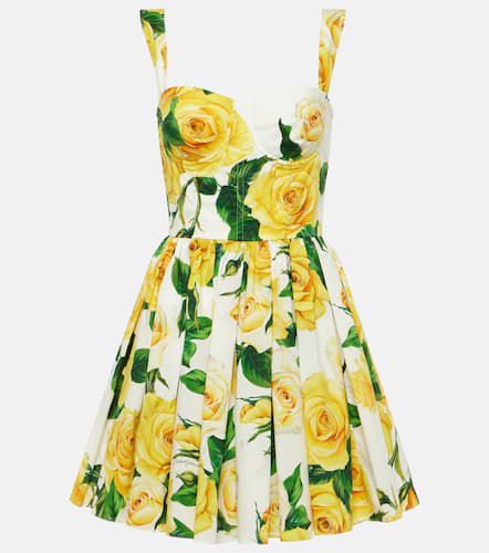 Floral pleated cotton minidress - Dolce&Gabbana - Modalova