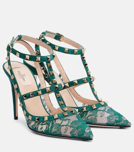 Escarpins Rockstud 100 en dentelle et daim - Valentino Garavani - Modalova