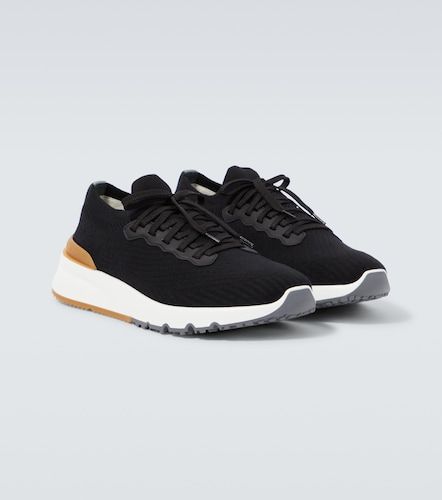 Leather-trimmed knit sneakers - Brunello Cucinelli - Modalova