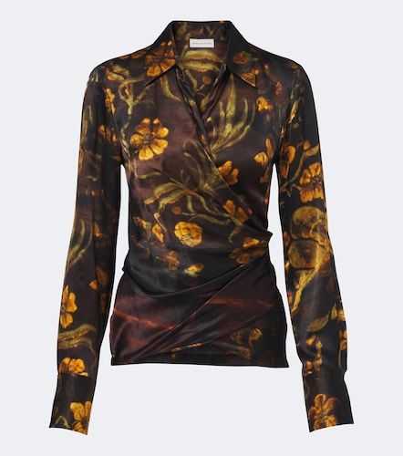 Top envolvente de satén de seda floral - Dries Van Noten - Modalova
