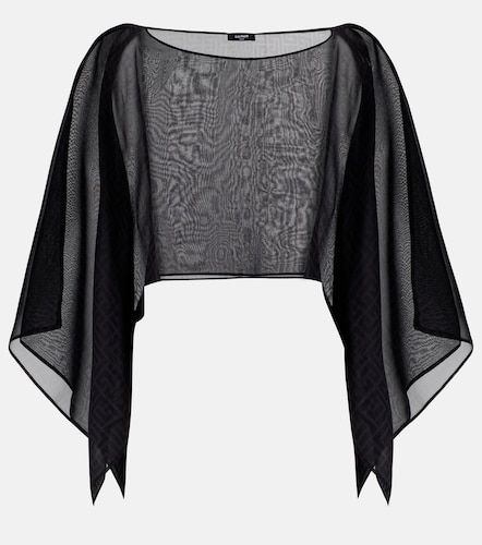 Crop top Monogram de seda transparente - Balmain - Modalova