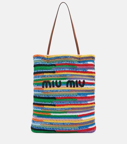 Leather-trimmed crochet tote bag - Miu Miu - Modalova