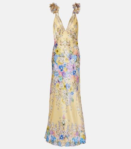 Embellished floral ruffled silk satin maxi dress - Camilla - Modalova