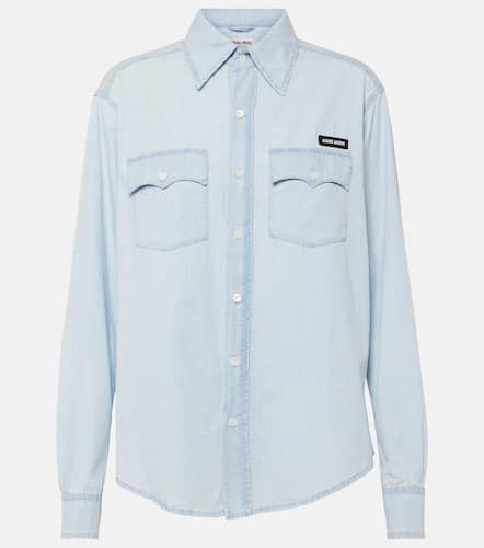 Camicia in chambray di cotone con logo - Miu Miu - Modalova