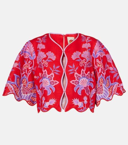 Bedruckte Bluse Porcelain Garden aus Leinen - Farm Rio - Modalova