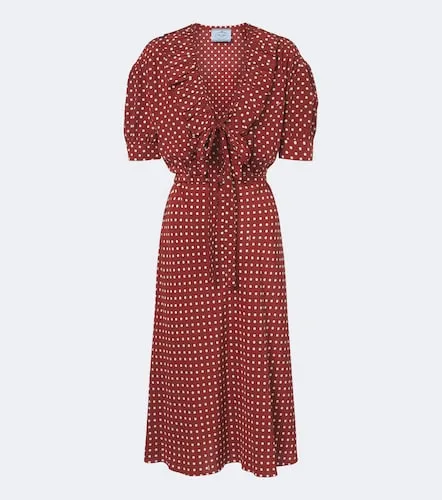 Polka-dot ruffled silk midi dress - Prada - Modalova