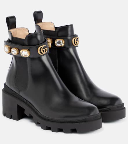 Embellished leather ankle boots - Gucci - Modalova