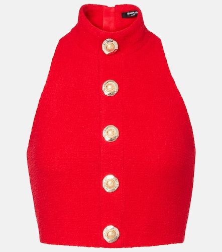 Halterneck wool-blend crepe top - Balmain - Modalova