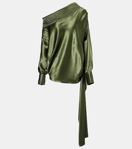 Asymmetric draped silk-blend satin top - Dries Van Noten - Modalova
