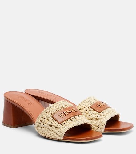 Logo raffia and leather mules - Versace - Modalova