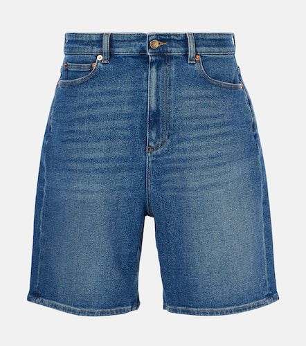 Leather-trimmed denim Bermuda shorts - Valentino - Modalova