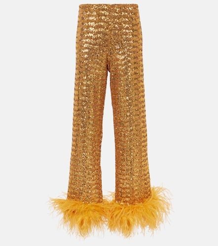 OsÃ©ree Feather-trimmed embellished wide-leg pants - Oseree - Modalova