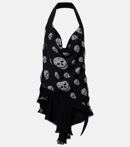 Skull asymmetric halterneck chiffon top - McQueen - Modalova