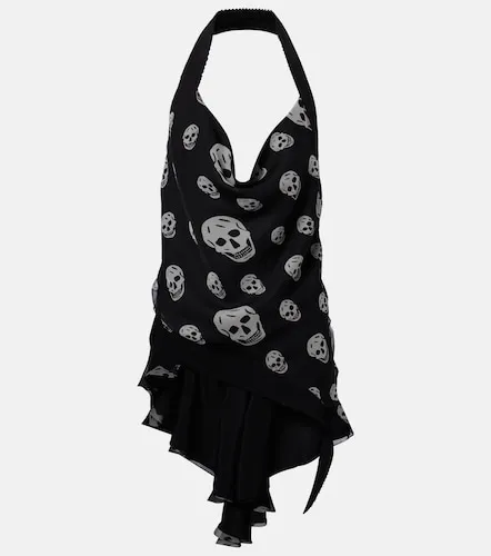 Skull asymmetric halterneck silk chiffon top - McQueen - Modalova