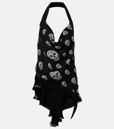 Skull asymmetric halterneck silk chiffon top - McQueen - Modalova