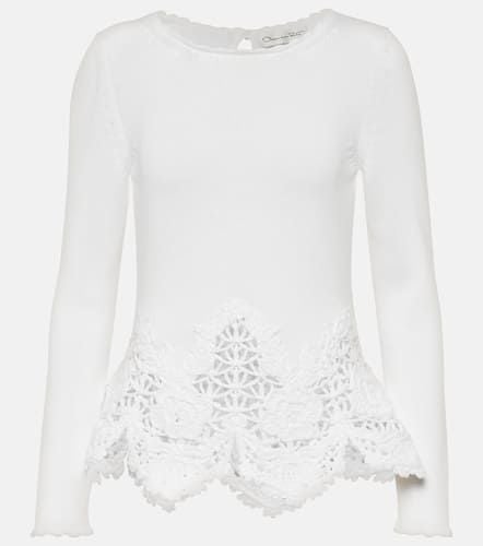 Lace-trimmed cotton sweater - Oscar de la Renta - Modalova