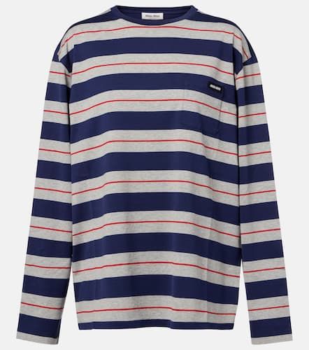 Logo striped cotton jersey top - Miu Miu - Modalova