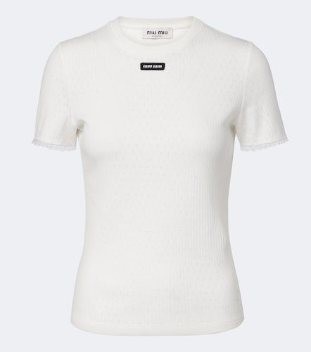 Camiseta calada de pointelle de algodón - Miu Miu - Modalova