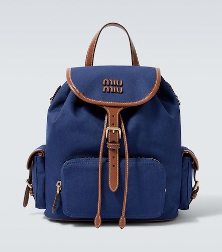 Leather-trimmed canvas backpack - Miu Miu - Modalova