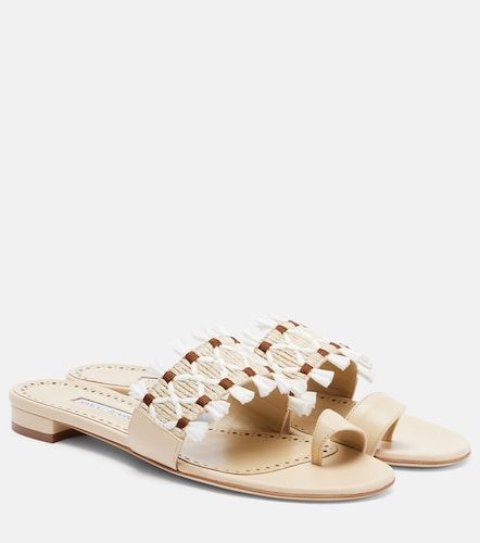 Brava raffia-trimmed leather sandals - Manolo Blahnik - Modalova