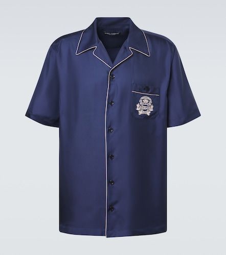 Camisa bowling de satén de seda con logo - Dolce&Gabbana - Modalova
